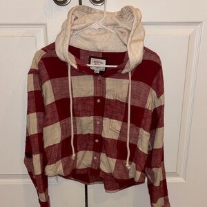 American Eagle Outfitters Red and Cream Plaid Shirt